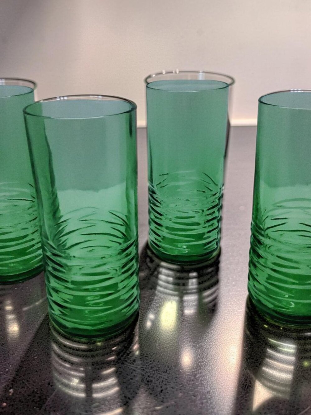 Vintage set of 4 Anchor Hocking sea moss green ribbed 8oz juice glasses